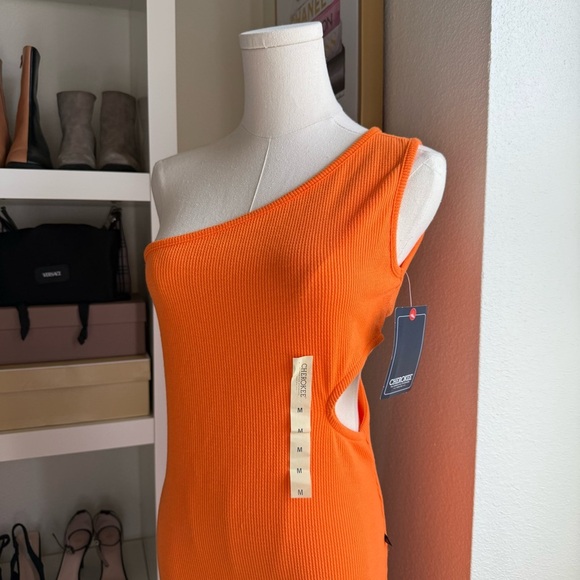 New With Tag Orange One Shoulder Midi Dress Size Medium - Picture 7 of 8